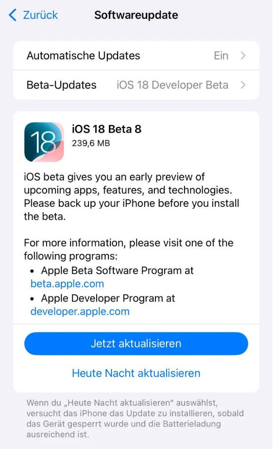 雁塔苹果手机维修分享苹果 iOS / iPadOS 18 开发者预览版 Beta 8 发布 